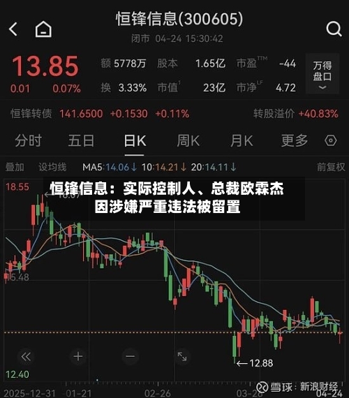 恒锋信息：实际控制人	、总裁欧霖杰因涉嫌严重违法被留置-第2张图片