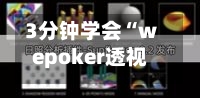 3分钟学会“wepoker透视软件在哪买”(透视)开挂详细教程