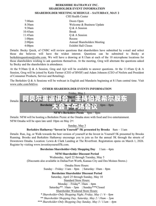阿贝尔重返讲台，主持伯克希尔股东大会下午场会议-第2张图片