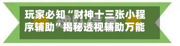 玩家必知“财神十三张小程序辅助”揭秘透视辅助万能挂-第2张图片