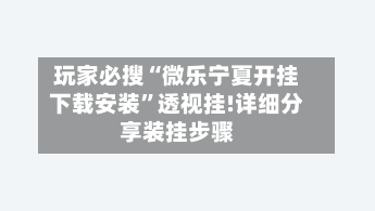 玩家必搜“微乐宁夏开挂下载安装”透视挂!详细分享装挂步骤